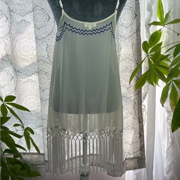 Umgee Cream and Blue Zigzag Sheer Dress - Picture 3 of 9